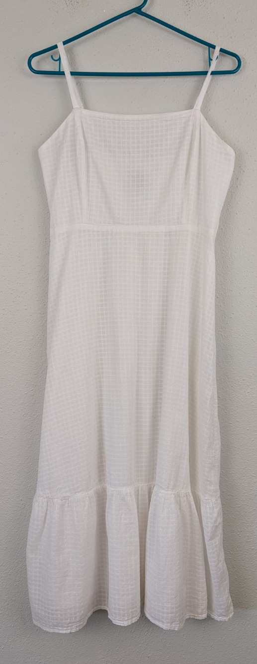 Gap sz 6 Midi length Dress white plaid print sleeveless tank smocked back 3622
